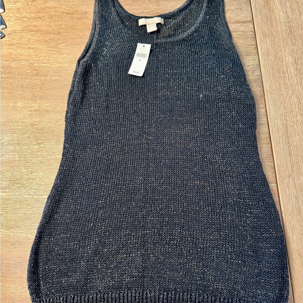 Banana Republic Sheer Black Metallic Sweater Tank  M NWT